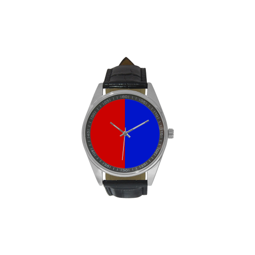 Only two Colors: Fire Red - Royal Blue Men's Casual Leather Strap Watch(Model 211)