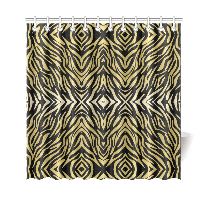 Gold and Black Zebra Print Pattern Shower Curtain 69"x70"