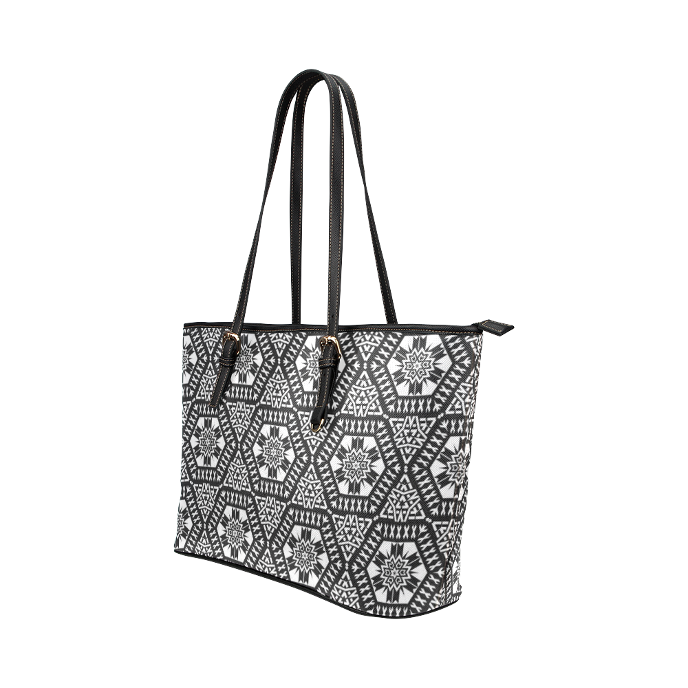 Black and White Pattern 415 Leather Tote Bag/Large (Model 1651)