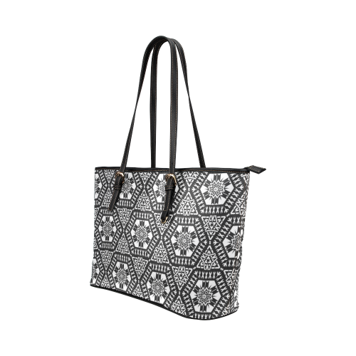 Black and White Pattern 415 Leather Tote Bag/Large (Model 1651)