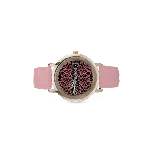 Rose and Black Zebra Print Pattern Women's Rose Gold Leather Strap Watch(Model 201)