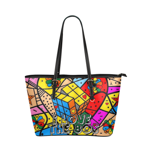 i love the 80s Popart by Nico Bielow Leather Tote Bag/Large (Model 1651)