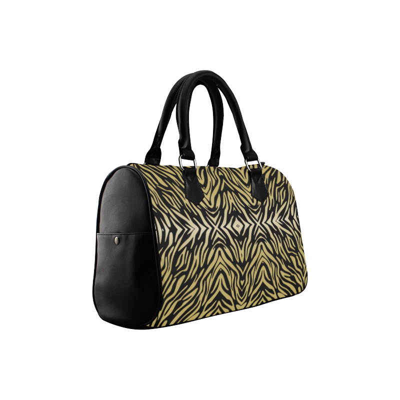 Gold and Black Zebra Print Pattern Boston Handbag (Model 1621)