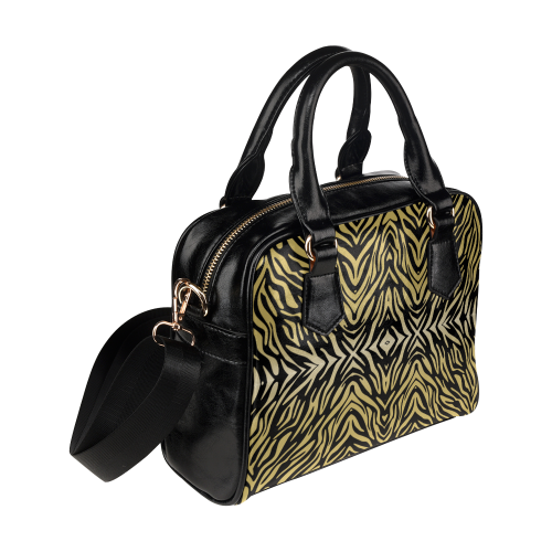 Gold and Black Zebra Print Pattern Shoulder Handbag (Model 1634)