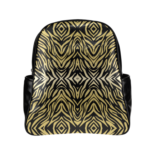 Gold and Black Zebra Print Pattern Multi-Pockets Backpack (Model 1636)