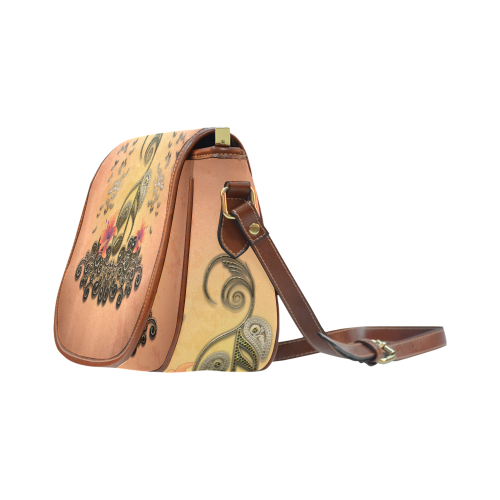 Wonderful key notes with floral elements Saddle Bag/Small (Model 1649) Full Customization