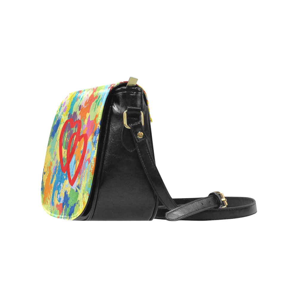 Love Hearts Colorful Splash Design Classic Saddle Bag/Large (Model 1648)