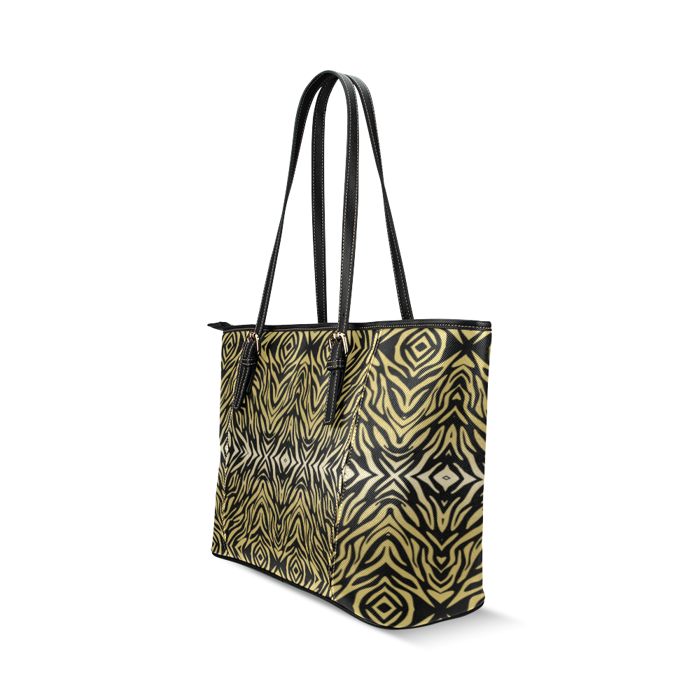 Gold and Black Zebra Print Pattern Leather Tote Bag/Small (Model 1640)