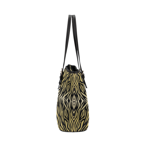 Gold and Black Zebra Print Pattern Leather Tote Bag/Large (Model 1651)