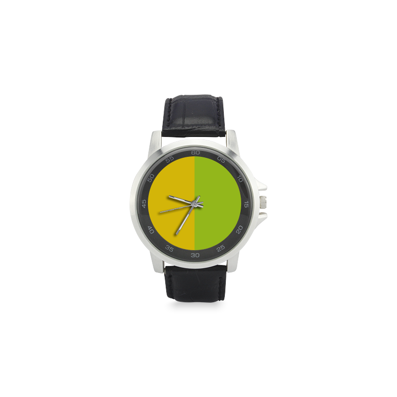 Only two Colors: Sun Yellow - Spring Green Unisex Stainless Steel Leather Strap Watch(Model 202)