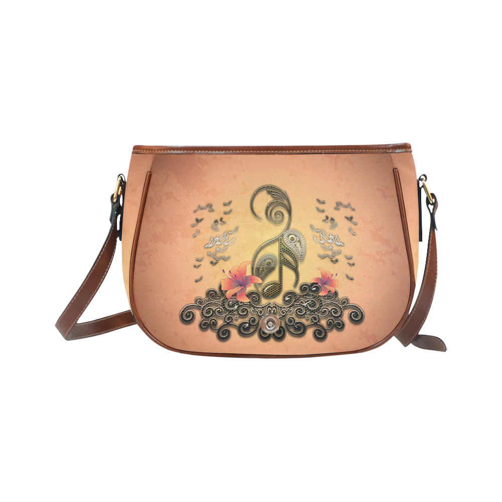 Wonderful key notes with floral elements Saddle Bag/Small (Model 1649) Full Customization