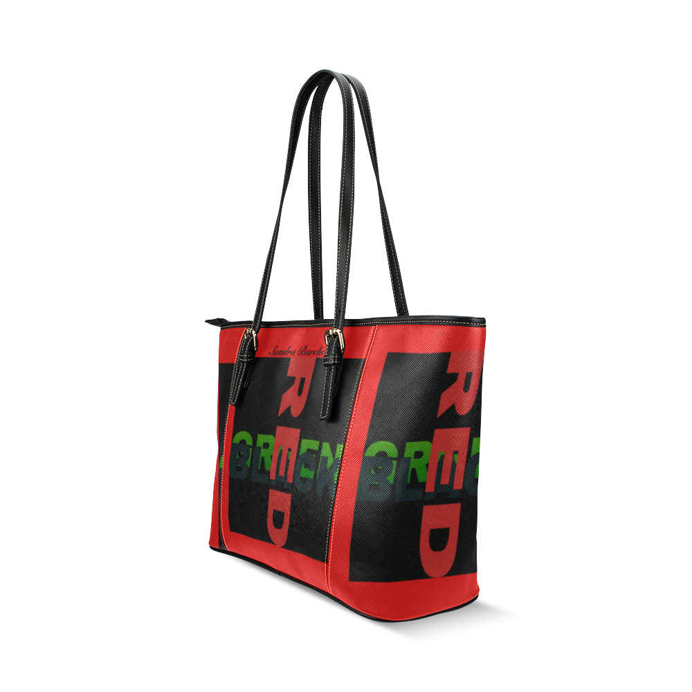 Leather RedBlackGreen Bag Leather Tote Bag/Large (Model 1640)