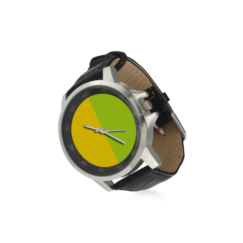Only two Colors: Sun Yellow - Spring Green Unisex Stainless Steel Leather Strap Watch(Model 202)