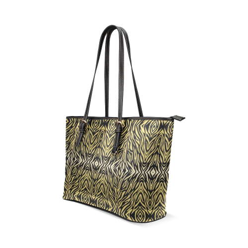 Gold and Black Zebra Print Pattern Leather Tote Bag/Large (Model 1640)