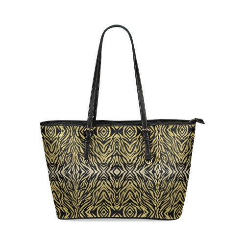 Gold and Black Zebra Print Pattern Leather Tote Bag/Large (Model 1640)