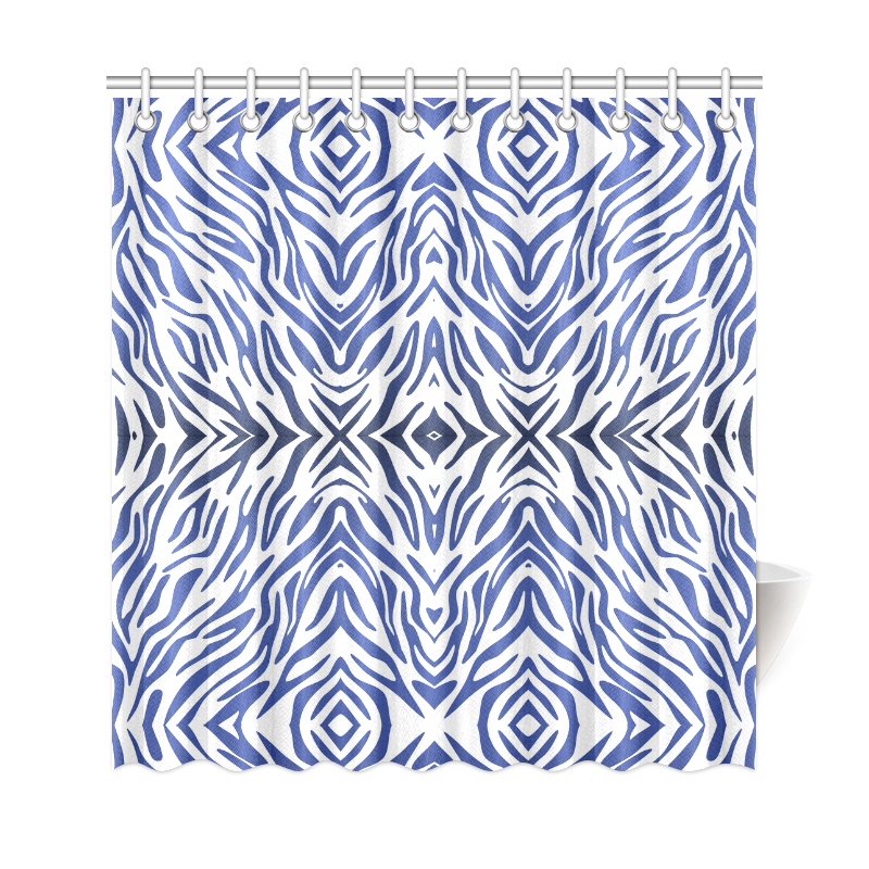 Blue Zebra Print Pattern Shower Curtain 69"x72"