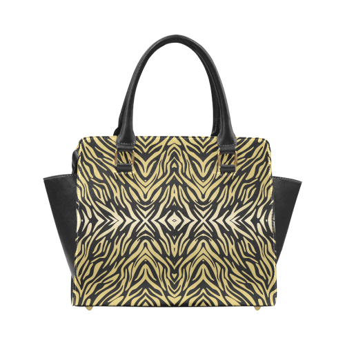 Gold and Black Zebra Print Pattern Rivet Shoulder Handbag (Model 1645)