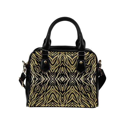 Gold and Black Zebra Print Pattern Shoulder Handbag (Model 1634)