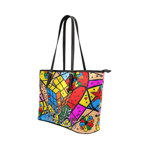 i love the 80s Popart by Nico Bielow Leather Tote Bag/Large (Model 1651)