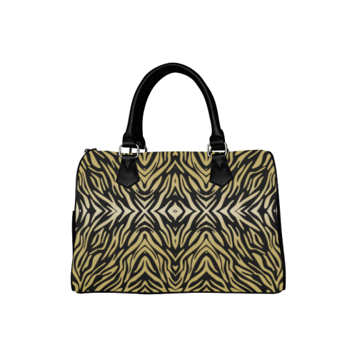 Gold and Black Zebra Print Pattern Boston Handbag (Model 1621)