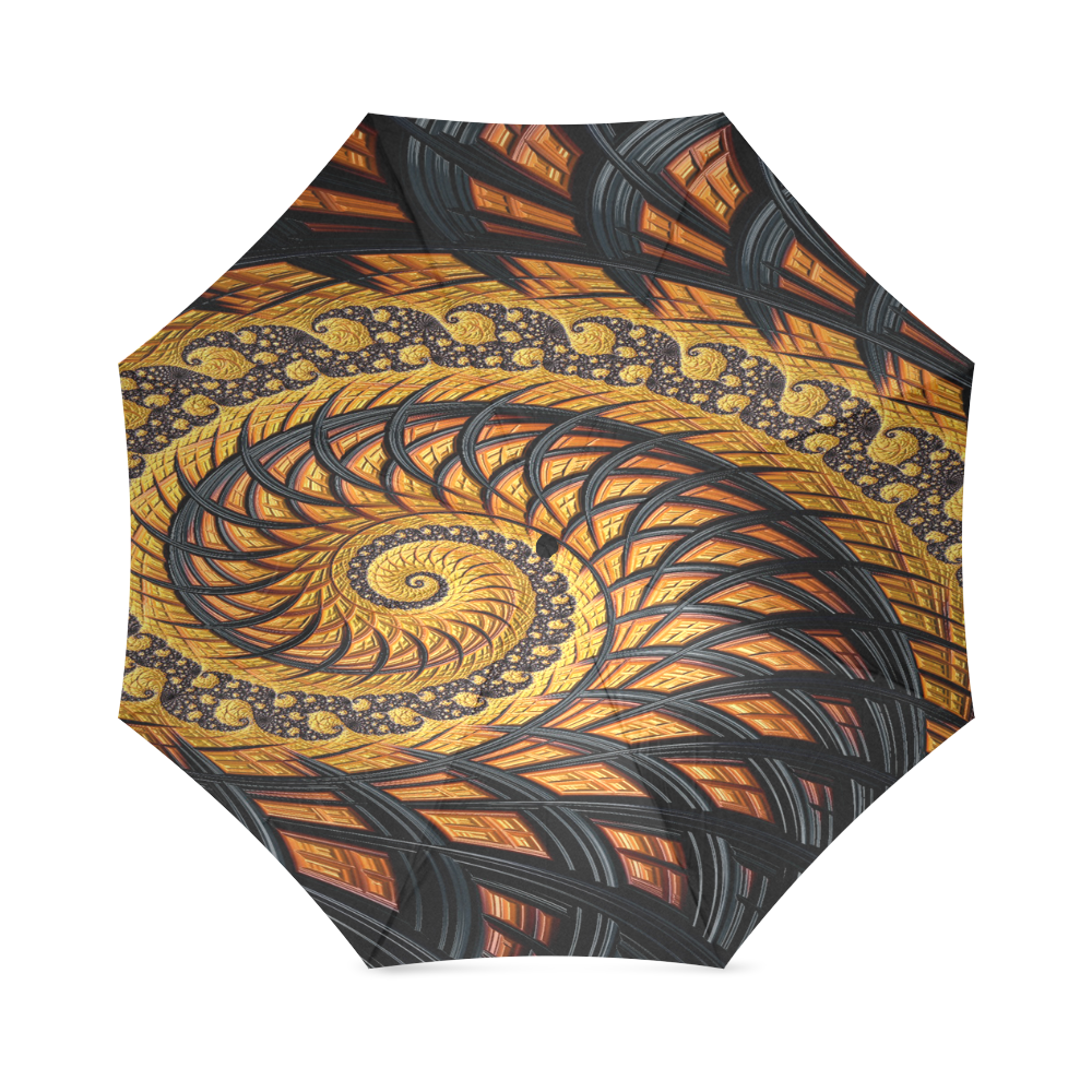 Spiral Yellow and Black Staircase Fractal Foldable Umbrella (Model U01)