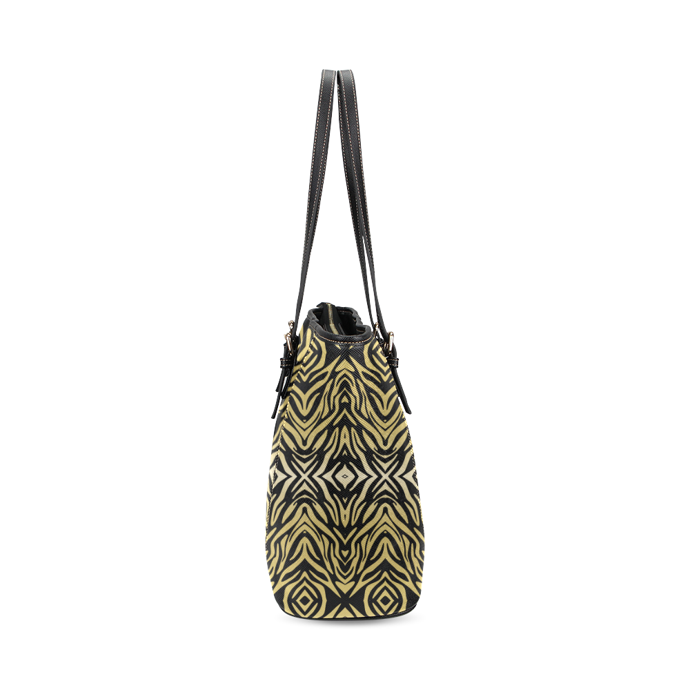 Gold and Black Zebra Print Pattern Leather Tote Bag/Small (Model 1640)