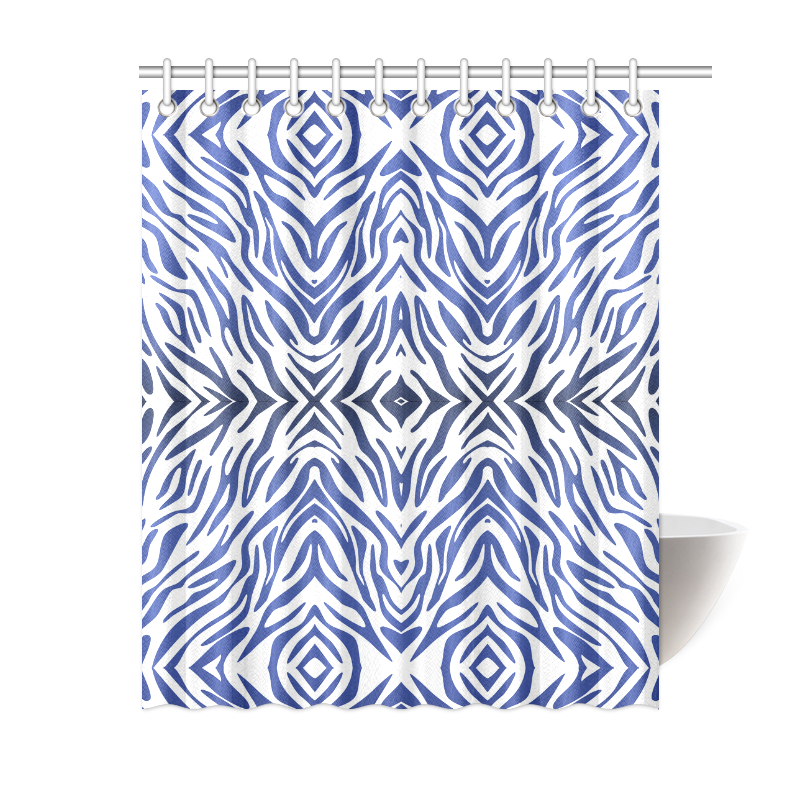 Blue Zebra Print Pattern Shower Curtain 60"x72"