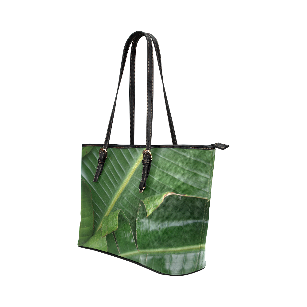 Banana Tree Leaves Leather Tote Bag/Large (Model 1651)