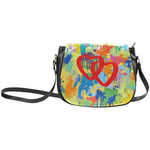 Love Hearts Colorful Splash Design Classic Saddle Bag/Large (Model 1648)