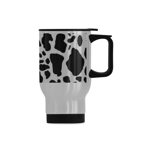 Black and White Cow Print Pattern Travel Mug (Silver) (14 Oz)