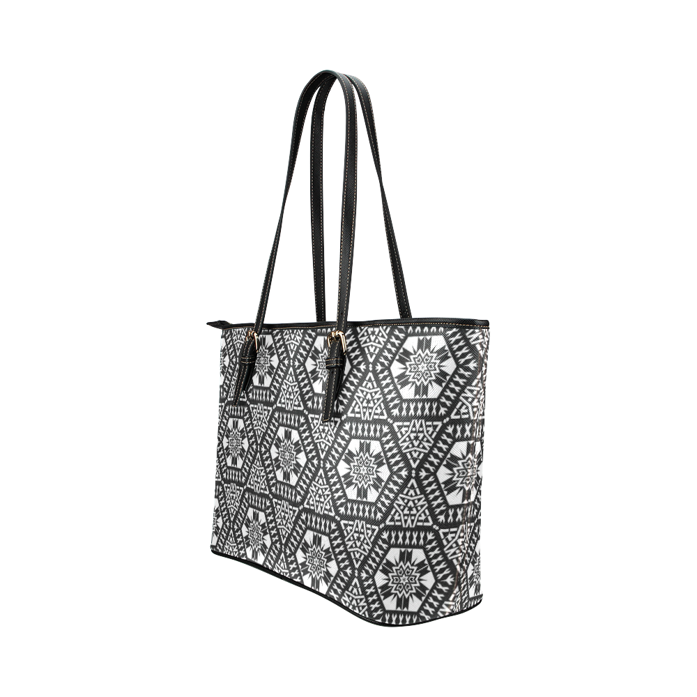 Black and White Pattern 415 Leather Tote Bag/Large (Model 1651)