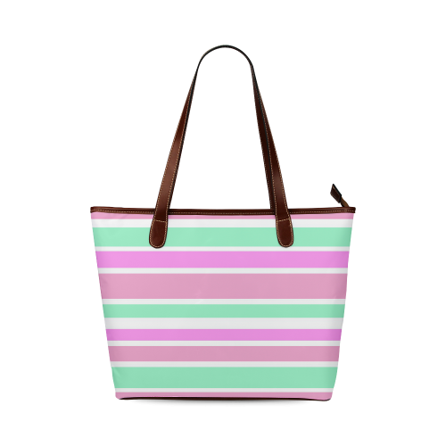 Pink Green Stripes Pattern Shoulder Tote Bag (Model 1646)