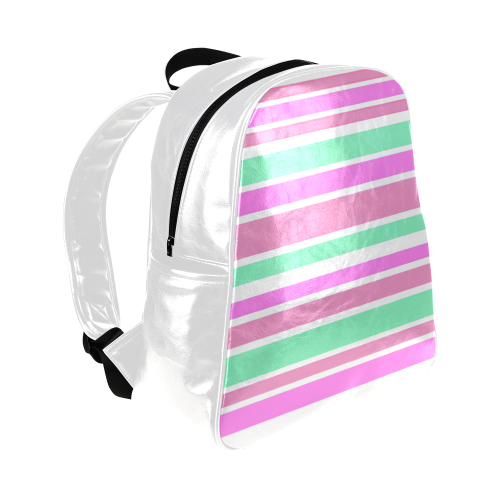 Pink Green Stripes Pattern Multi-Pockets Backpack (Model 1636)