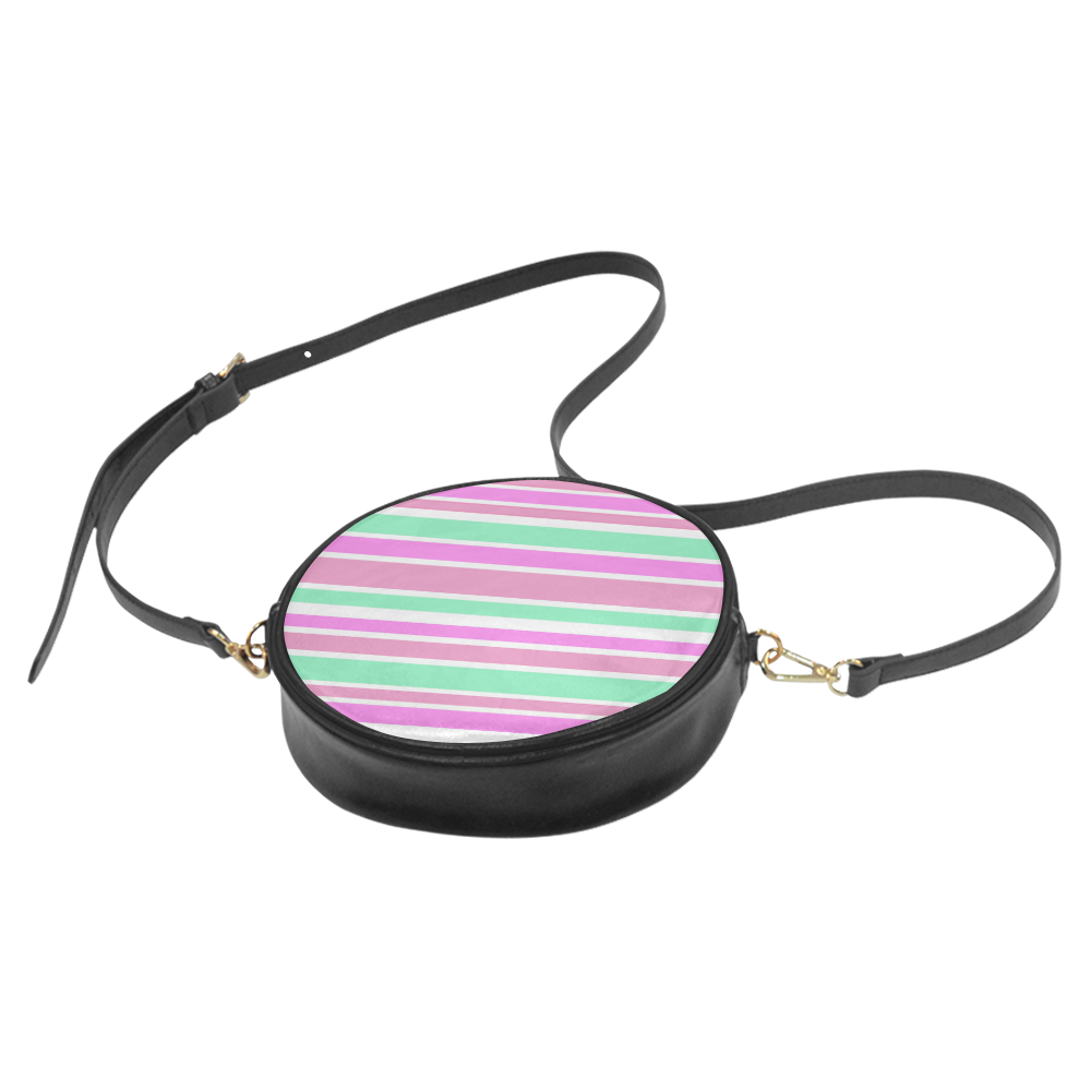 Pink Green Stripes Pattern Round Sling Bag (Model 1647)