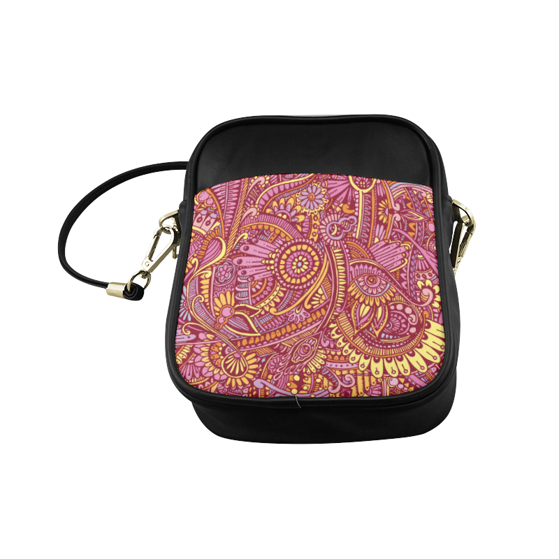 zz0106 floral pink hippie flower whimsical pattern Sling Bag (Model 1627)