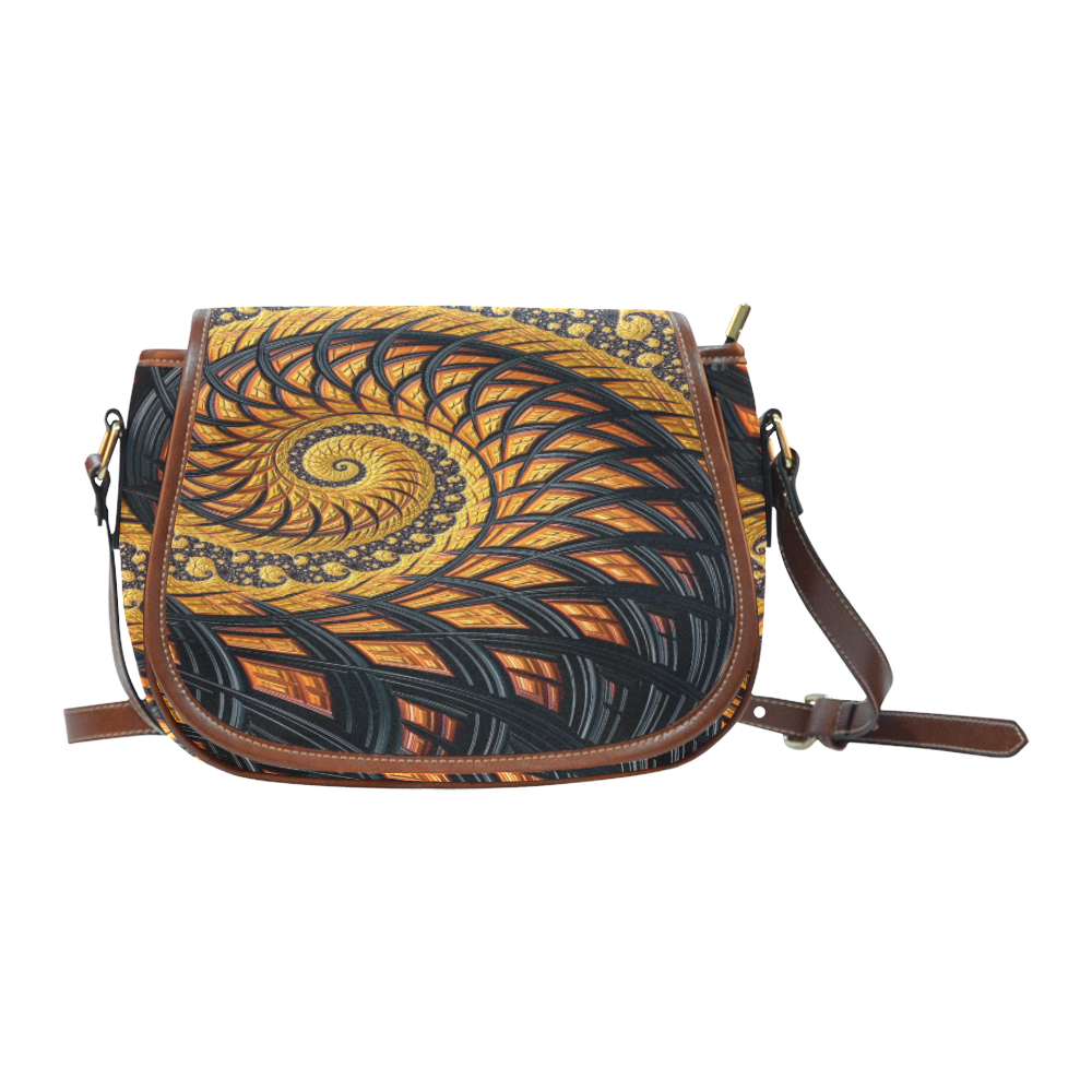 Spiral Yellow and Black Staircase Fractal Saddle Bag/Large (Model 1649)