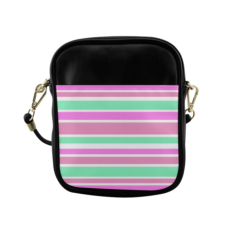 Pink Green Stripes Pattern Sling Bag (Model 1627)