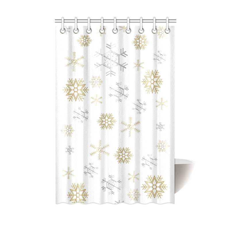 Silver and Gold Snowflakes on a White Background 2 Shower Curtain 48"x72"