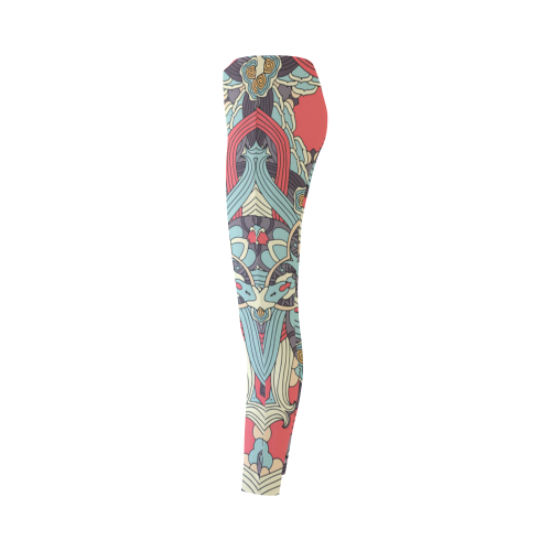Zandine 0203 pink blue vintage floral pattern Cassandra Women's Leggings (Model L01)