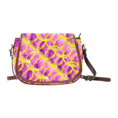 Yelllow and Magenta Circles Saddle Bag/Small (Model 1649) Full Customization