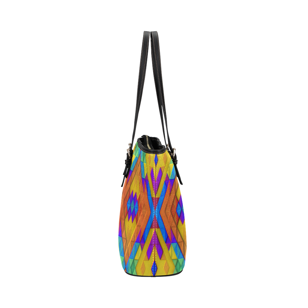 Colorful Geometry Leather Tote Bag/Large (Model 1651)