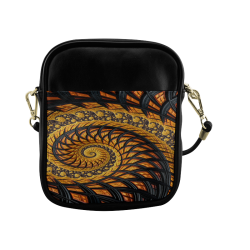 Spiral Yellow and Black Staircase Fractal Sling Bag (Model 1627)