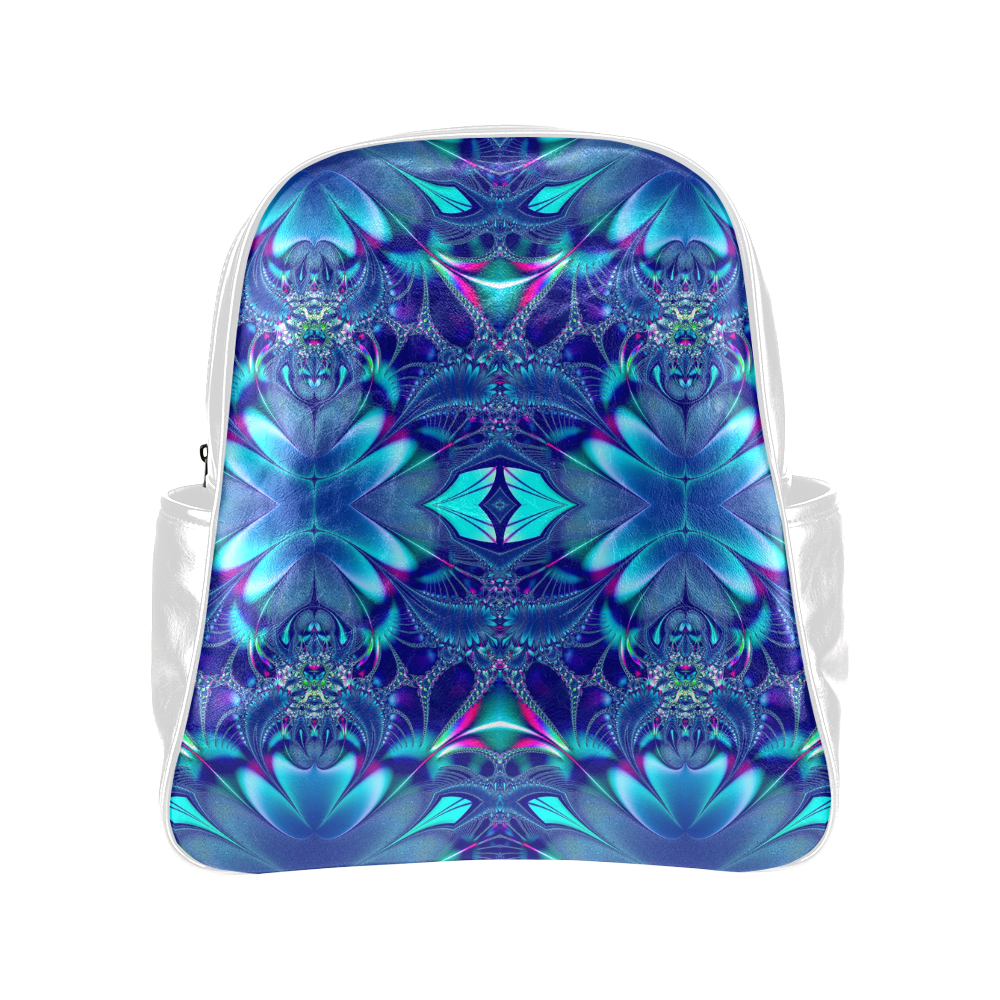 Blue Elegance Fractal Abstract Multi-Pockets Backpack (Model 1636)