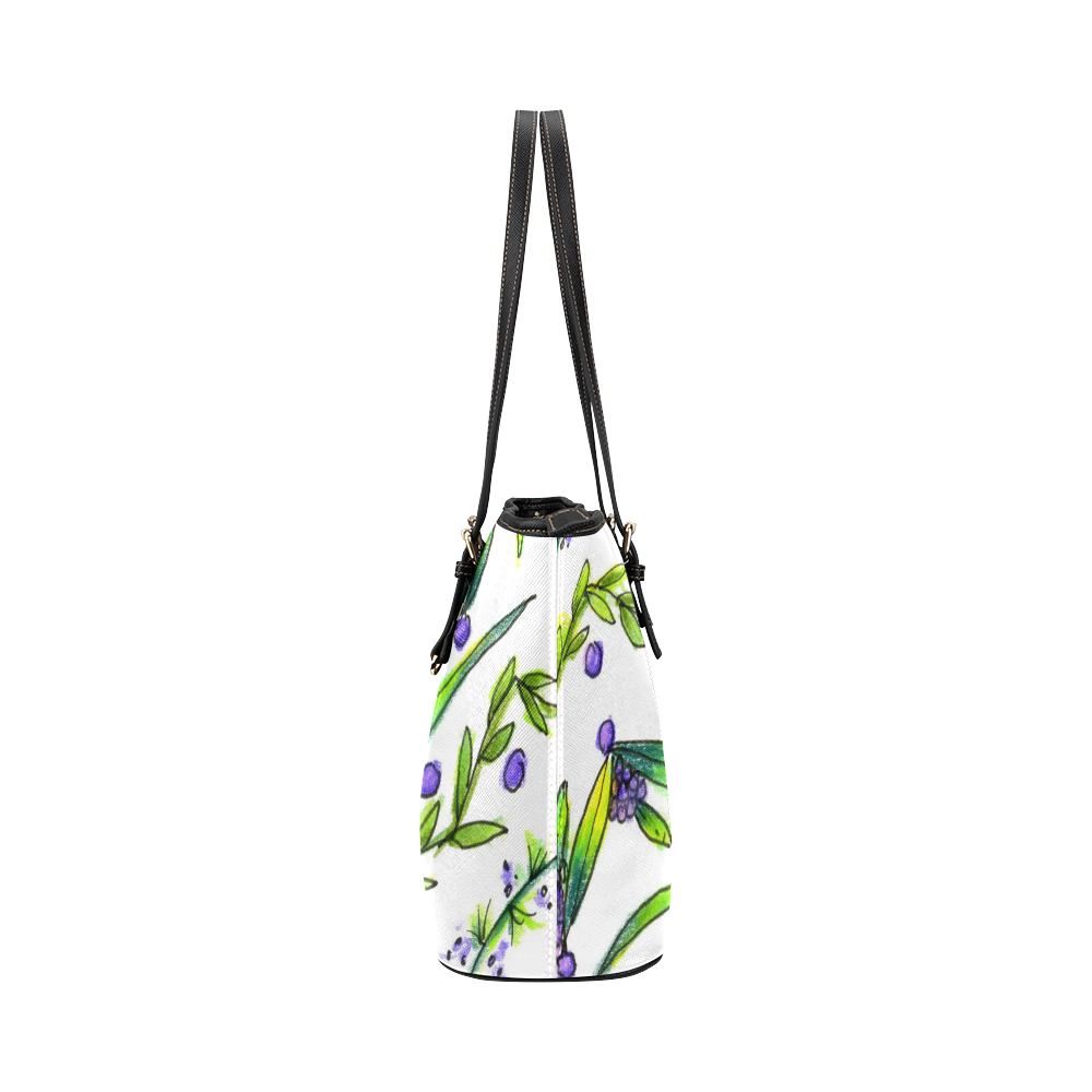 Dancing Greeen, Purple Vines, Grapes Zendoodle Leather Tote Bag/Small (Model 1651)