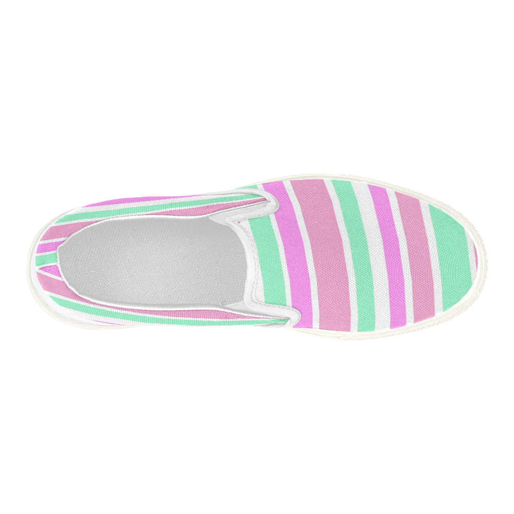 Pink Green Stripes Pattern Women's Slip-on Canvas Shoes (Model 019)