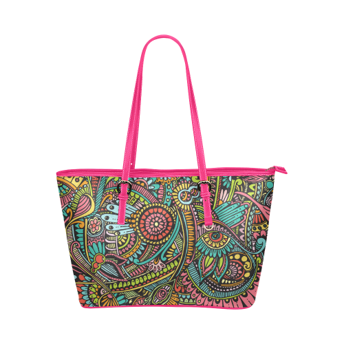 zz0103 floral hippie flower whimsical pattern Leather Tote Bag/Large (Model 1651)