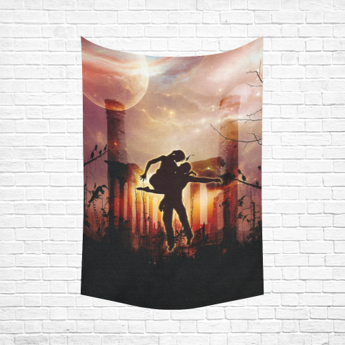 Dancing couple in the night Cotton Linen Wall Tapestry 60"x 90"