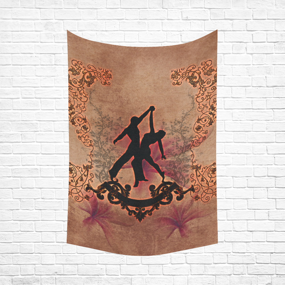 Wonderful dancing couple with floral elements Cotton Linen Wall Tapestry 60"x 90"