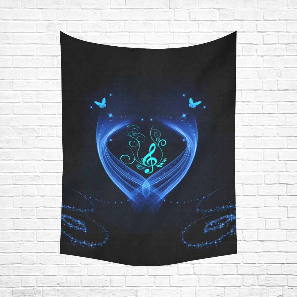 Blue clef with glowing butterflies Cotton Linen Wall Tapestry 60"x 80"