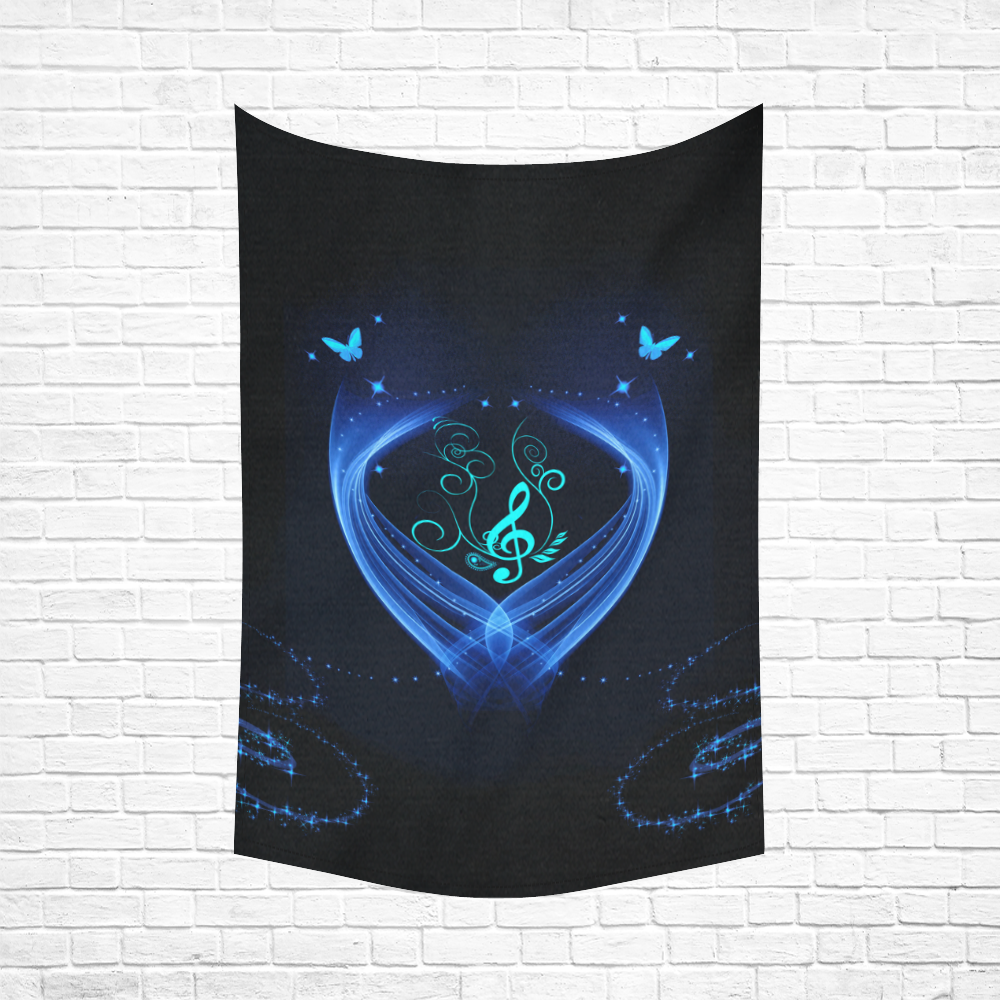 Blue clef with glowing butterflies Cotton Linen Wall Tapestry 60"x 90"